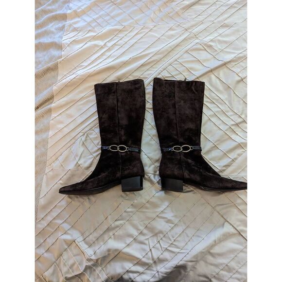 vaneli brown suede tall boots side zip sz 8 rubber sole excellent condition - Picture 1 of 6
